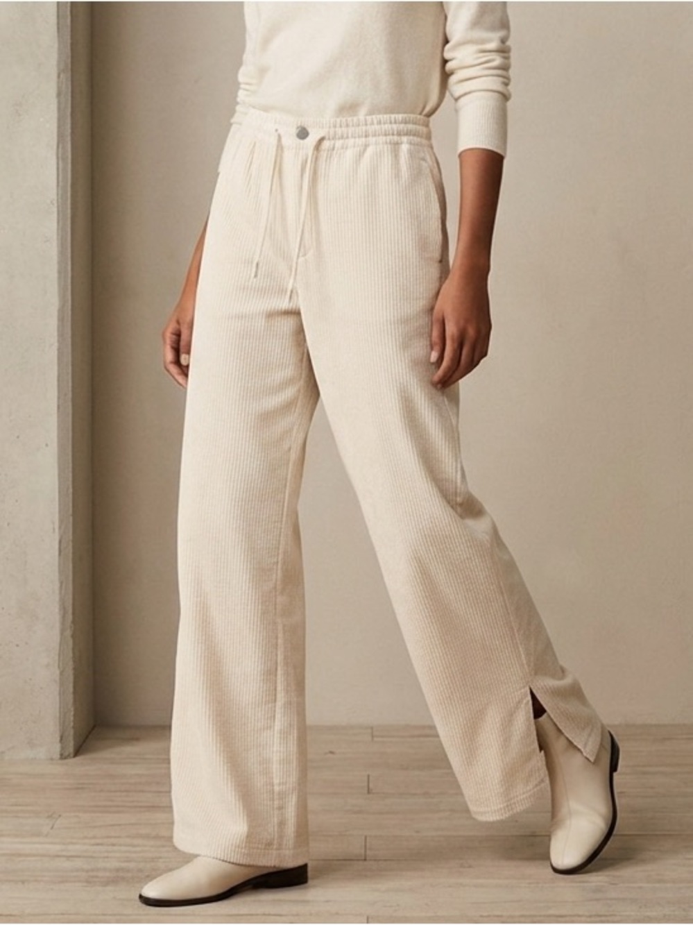 Zara L Corduroy Pants Pockets Slit Wide Leg Scandi Girl Minimalist Comfy Fall
